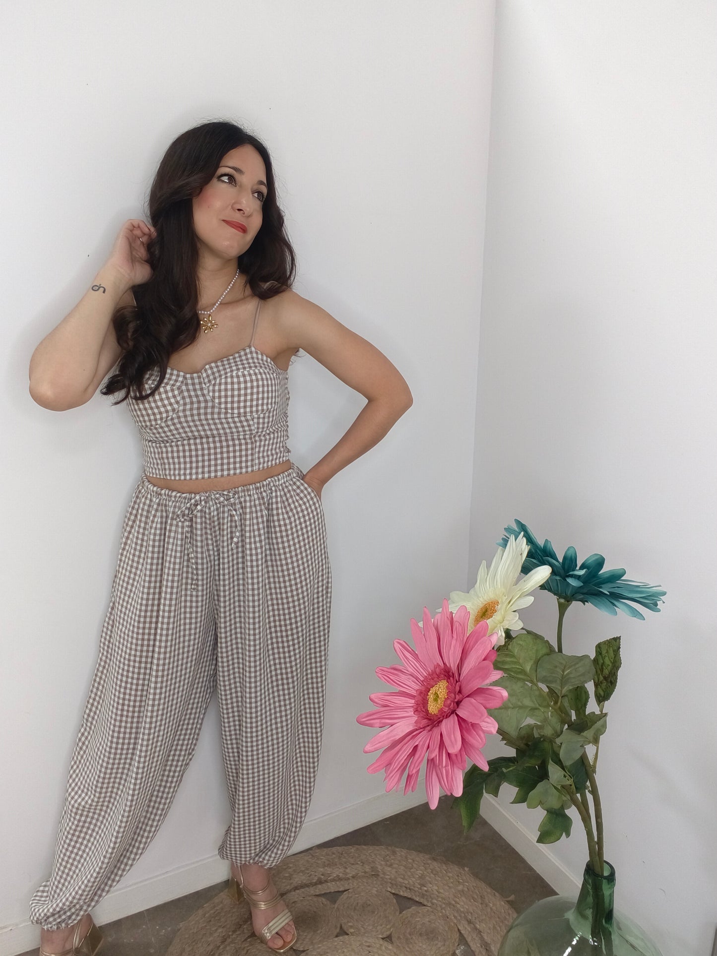 Conjunto Vichy Marrón Taupe
