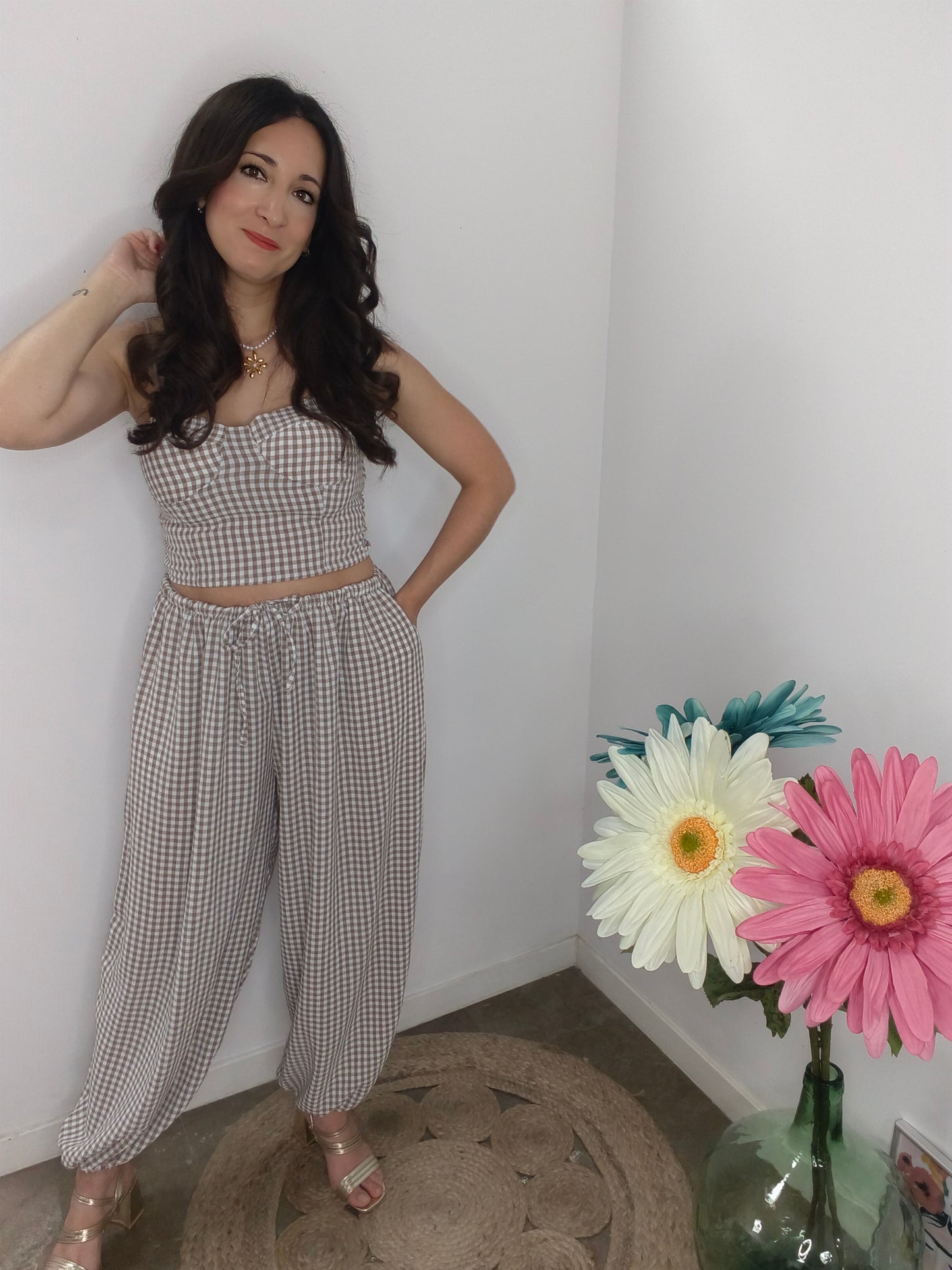 Conjunto Vichy Marrón Taupe