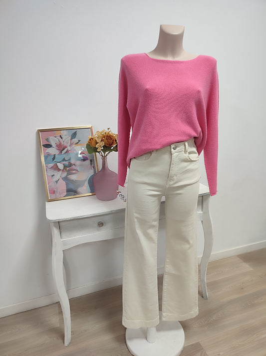 Jeans wide leg crudo etiqueta roja