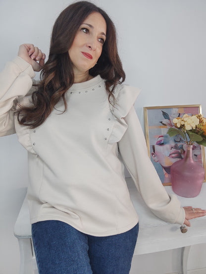 Sudadera tachas beige
