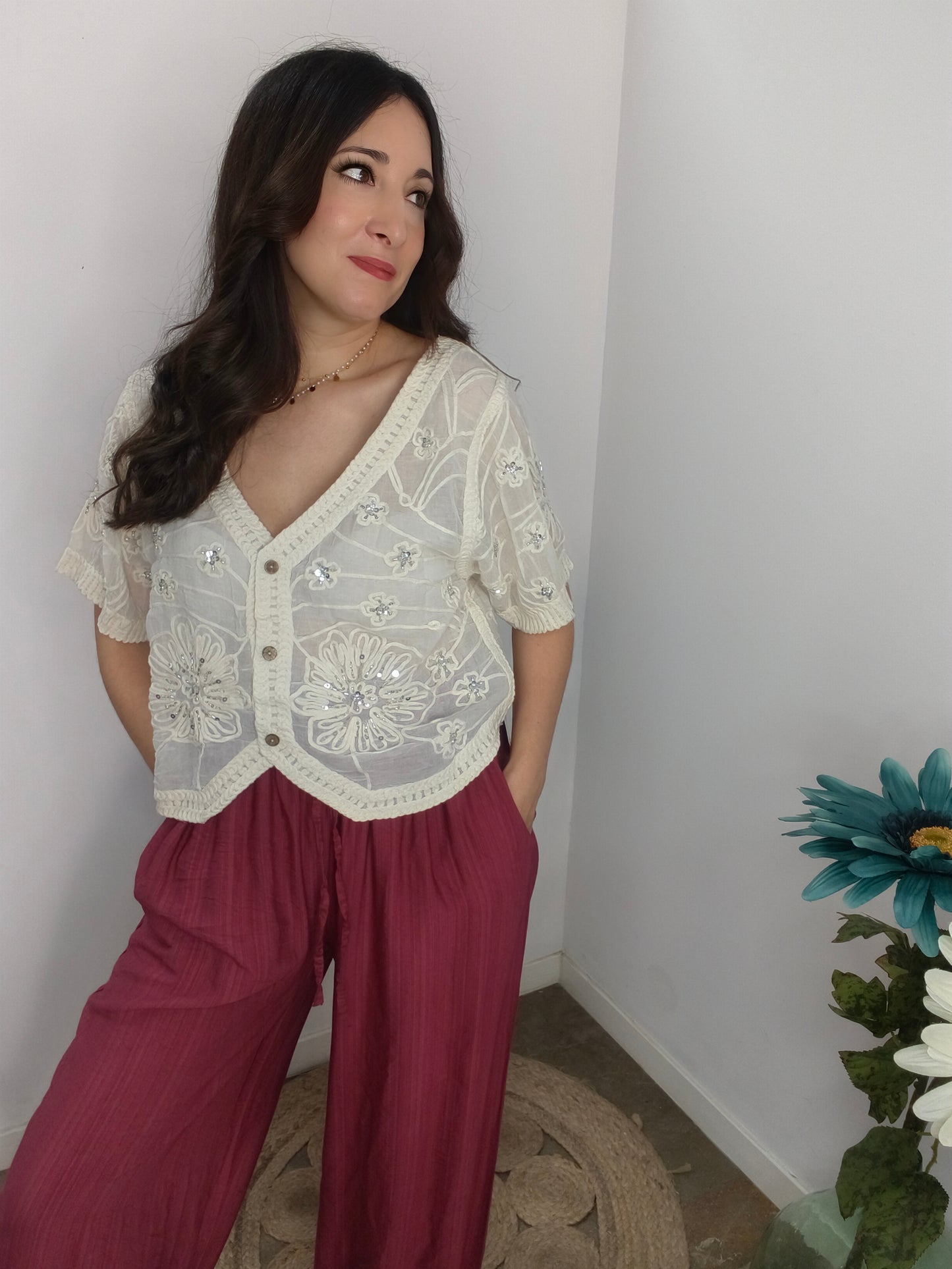 Chaqueta Flor Joya Beig