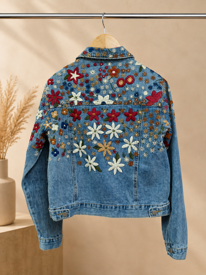 Chaqueta Denim Flores Bordadas