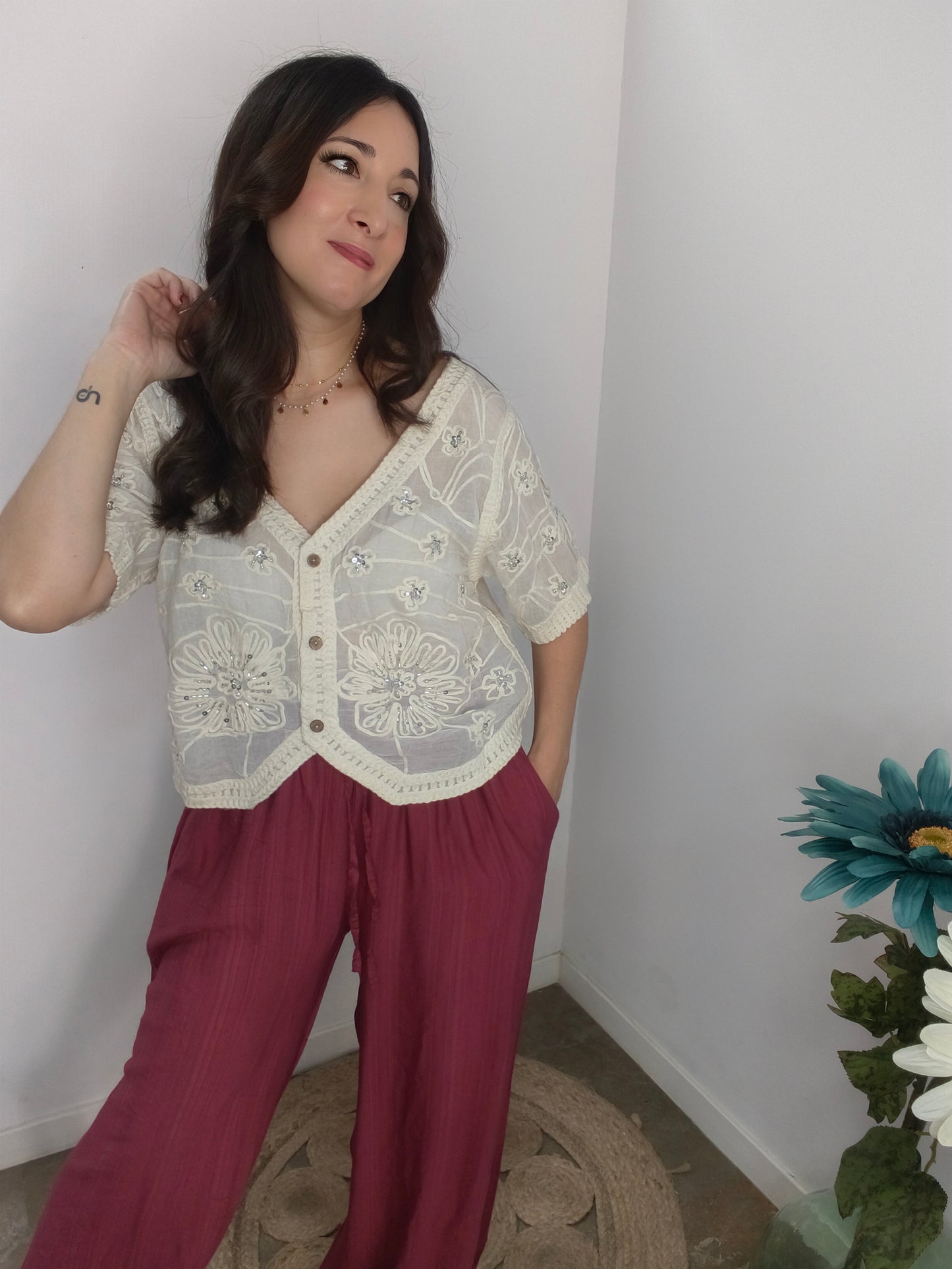 Chaqueta Flor Joya Beig