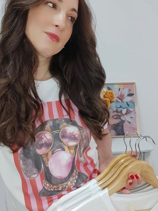 Camiseta doggy chic rojo/rosa